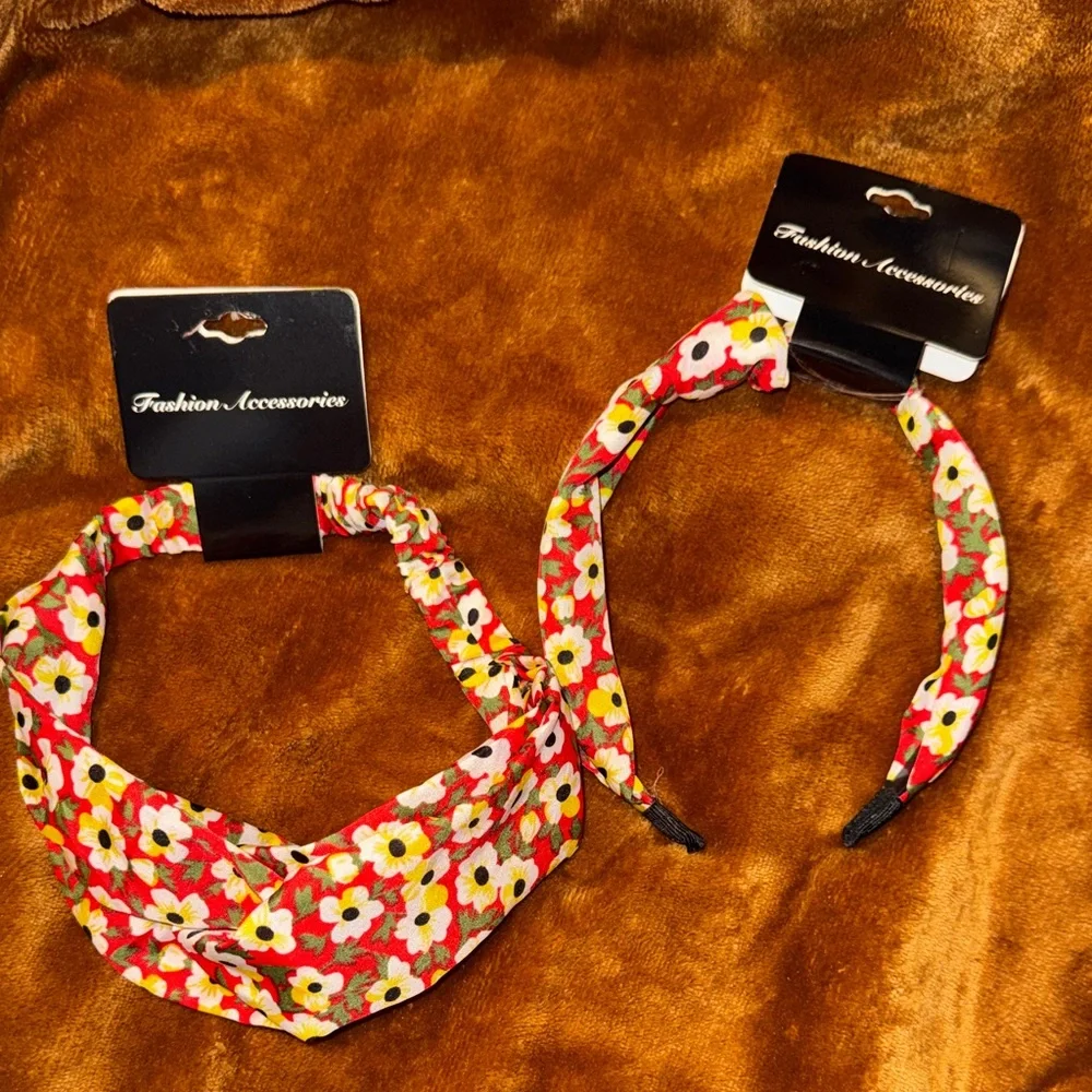 Floral Red & Yellow Headband Set NWT - Picture 3 of 11
